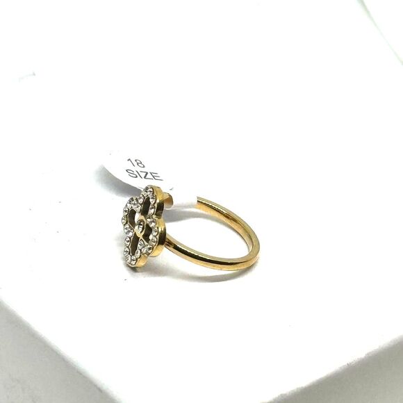 Gold Tone Crystal Rhinestone Clover Stainless Steel Fashion Ring SZ 7 - Picture 7 of 9